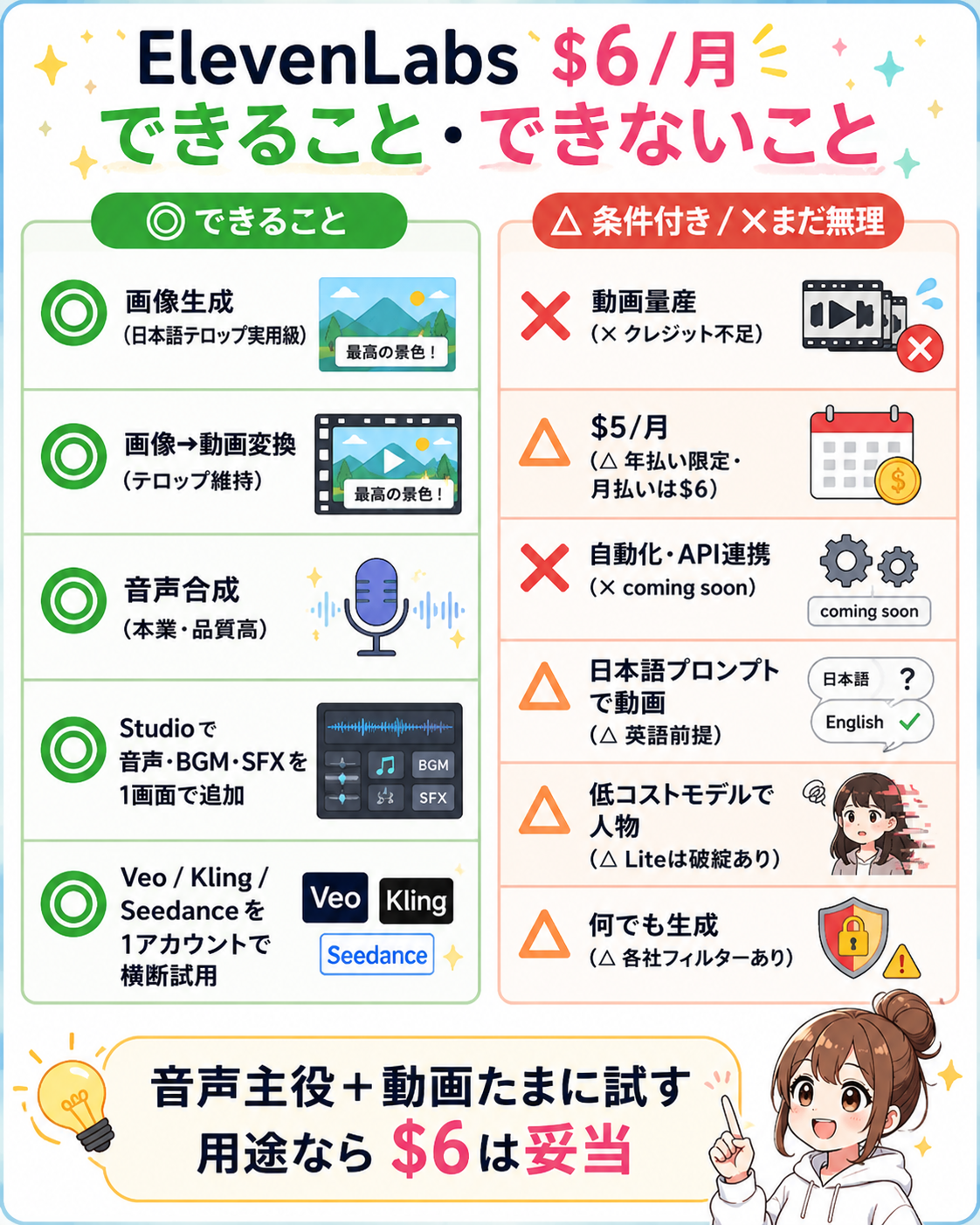 ElevenLabsの$6/月でできること・できないこと